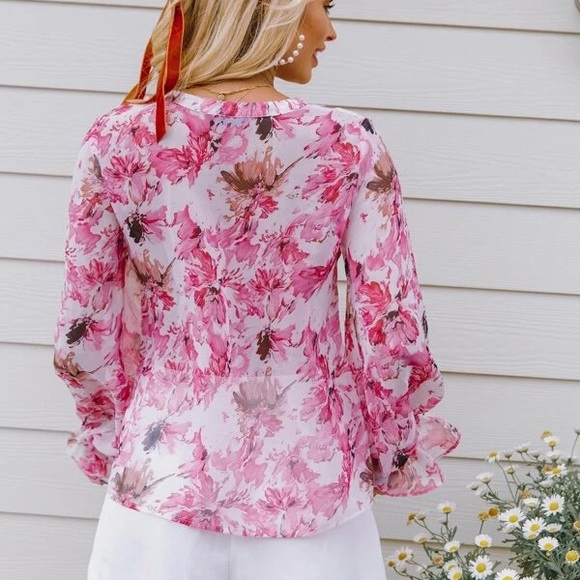 Floral Print Ruffle Wrap Top - Picture 6 of 6